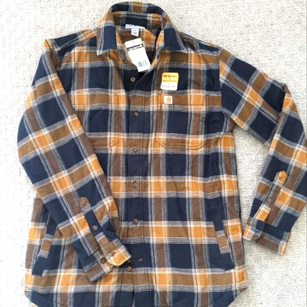 Carhartt Men's Rugged Flex Relaxed Fit Flannel Fleece-Lined Plaid Shirt, Small
